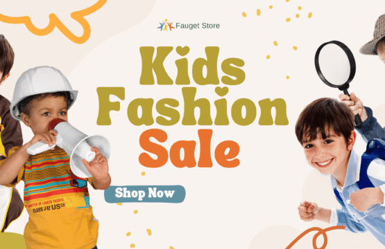 Orange and Green Playful Illustrative Kids Fashion Apparel Banner