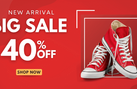 Red Sneakers Realistic Product Promotion Banner